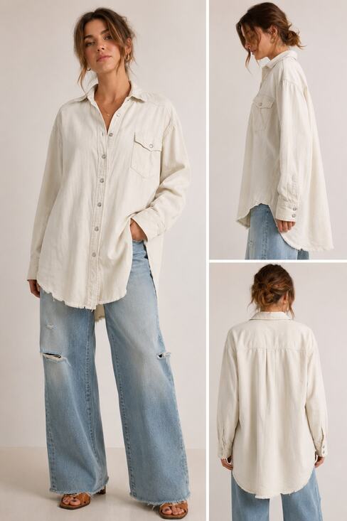 Sandrine Rose Tops - Sandrine Rose X Free People NWT Oversized Pearl Snap Western Tunic Shirt Size S